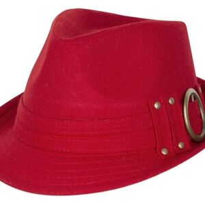 Sakkas Sammy Structured Red Fedora Hat with Gold Buckle